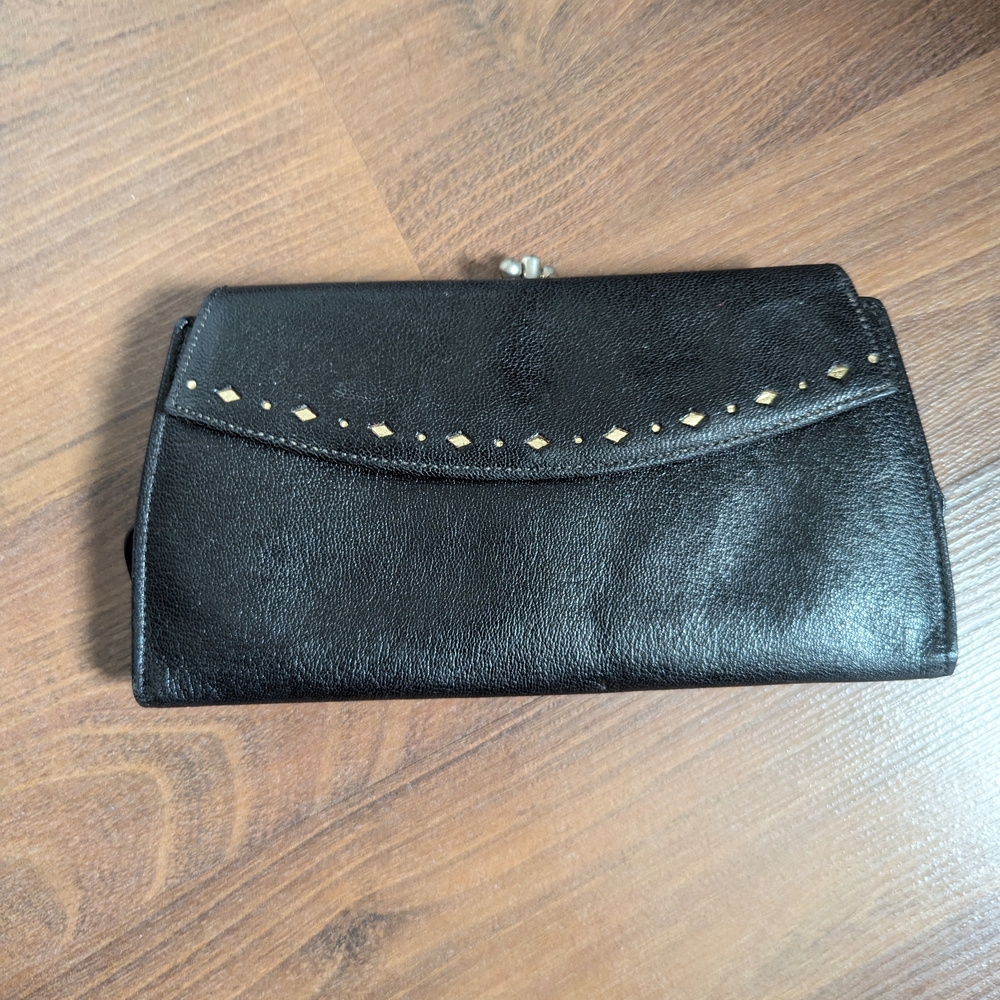 Elegant Black Wallet with Gold Details